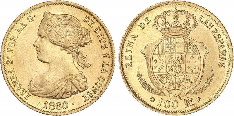SPANISH MONARCHY: ELISABETH II
100 Reales. 1860. BARCELONA. 8,38 grs. (Pequeños...