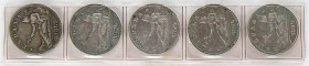 PESETA SYSTEM: PROVISIONAL GOVERNMENT AND I REPUBLIC
Lote 5 monedas 2 Pesetas. 1869 y 1870. Diferentes: 1869 (*18-69) S.N.-M., 1870 (*18-70) S.N.-M.,...