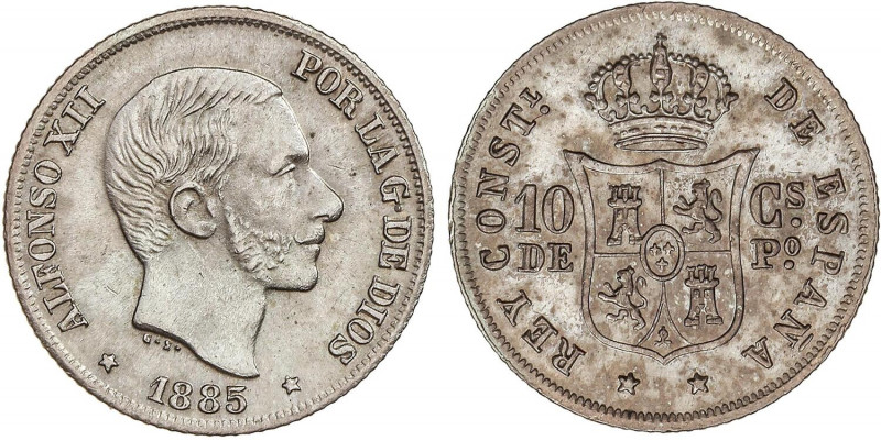 PESETA SYSTEM: ALFONSO XII
10 Centavos de Peso. 1885. MANILA. Bonita pátina irr...
