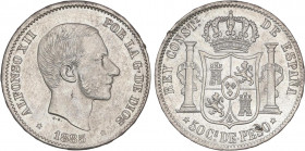 PESETA SYSTEM: ALFONSO XII
50 Centavos de Peso. 1885. MANILA. EBC/EBC+.