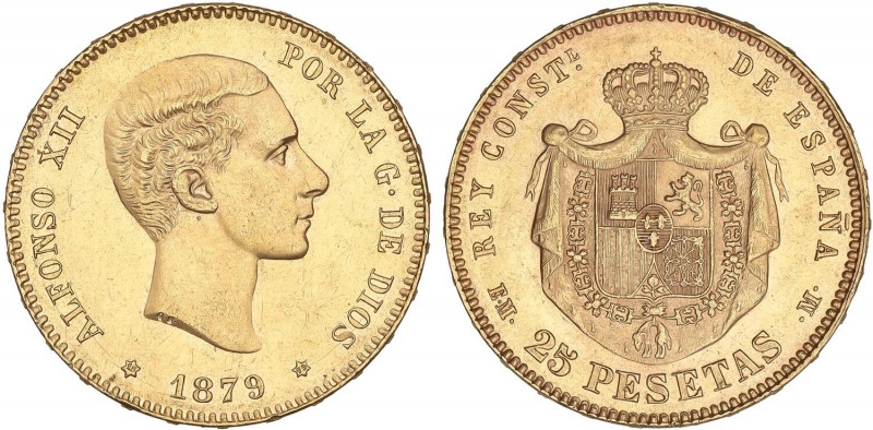 PESETA SYSTEM: ALFONSO XII
25 Pesetas. 1879 (*18-79). E.M.-M. EBC.