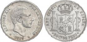 PESETA SYSTEM: ALFONSO XIII
50 Centavos de Peso. 1885. MANILA. Brillo original. SC-.