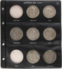 PESETA SYSTEM: ALFONSO XIII
Lote 7 monedas 5 Pesetas. 1888 a 1893. 1888 (*18-88) M.P.-M; 1889 (*18-89) M.P.-M.; 1890 (*18-90) M.P.-M.; 1890 (*18-90) ...