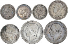 PESETA SYSTEM: LOTS
Lote 7 monedas. ALFONSO XII y ALFONSO XIII. 50 Céntimos 1880 (*8-0), 1881 (*8-1), 1910 (*1-0). 1 Peseta 1899 y 1904 (estrellas no...
