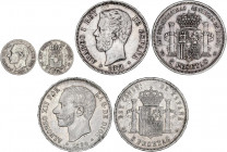 PESETA SYSTEM: LOTS
Lote 3 monedas 50 Céntimos y 5 Pesetas (2). 1871, 1884 y 1885. AMADEO y ALFONSO XII (2). A EXAMINAR. MBC- a (MBC+).
