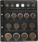 PESETA SYSTEM: LOTS
Lote 17 monedas 1 a 10 Céntimos. 1870 a 1913. GOBIERNO PROVISIONAL, ALFONSO XII y ALFONSO XIII. AE. Incluye 1 Céntimo (4) 1870, 1...