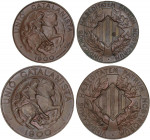 PESETA SYSTEM: CATALONIAN UNION
Lote 2 monedas 5 y 10 Pesetas. 1900. BARCELONA. Acuñación incusa sin orla. EBC.