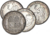 PESETA SYSTEM: II REPUBLIC
Lote 4 monedas 1 Peseta. 1933 (*3-4). AR. Pátina. A EXAMINAR. EBC a EBC+.