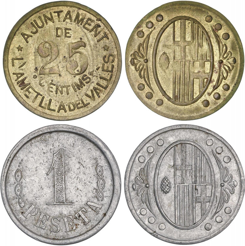 PESETA SYSTEM: LOCAL ISSUES OF THE CIVIL WAR
Lote 2 monedas 25 Cèntims y 1 Pess...