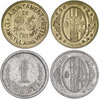 PESETA SYSTEM: LOCAL ISSUES OF THE CIVIL WAR
Lote 2 monedas 25 Cèntims y 1 Pesseta. Aj. de l´ AMETLLA DEL VALLÈS. Al y Latón. La de 1 Peseta sin leye...