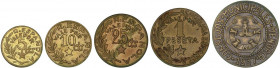 PESETA SYSTEM: LOCAL ISSUES OF THE CIVIL WAR
Serie 5 monedas 5 Céntimos a 2,50 Pesetas. 1937. C.M. de MENORCA. Latón. HG-203/207; Vti-L6/L10. EBC a E...