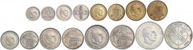 PESETA SYSTEM: ESTADO ESPAÑOL
Serie 8 monedas 10 Céntimos a 100 Pesetas. (*70). En tira original F.N.M.T. PRUEBAS.