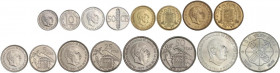 PESETA SYSTEM: ESTADO ESPAÑOL
Serie 8 monedas 10 Céntimos a 100 Pesetas. (*70). En tira original F.N.M.T. PRUEBAS.