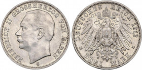 WORLD COINS: GERMAN STATES
3 Marcos. 1912-G. FEDERICO II. BADEN. 16,66 grs. AR. KM-280. EBC.