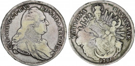 WORLD COINS: GERMAN STATES
Thaler. 1781-I.SCH. CARLOS TEODORO. BAVIERA. MUNICH. 27,76 grs. AR. (Pequeñas rayitas de ajuste en reverso). Dav-1965; KM-...