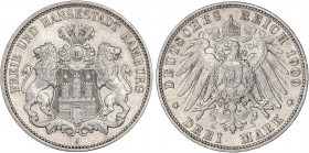 WORLD COINS: GERMAN STATES
3 Marcos. 1909-J. HAMBURGO. 16,57 grs. AR. KM-620. EBC-.