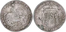 WORLD COINS: GERMAN STATES
1/3 Thaler. 1669. MANSFELD-EISLEBEN. 9,28 grs. AR. (Restos de soldadura). ESCASA. KM-67. MBC-.