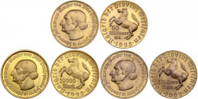 WORLD COINS: GERMAN STATES
Lote 3 monedas Token de inflación 10.000, 5 y 50 millones de Marcos. 1923. WESTFALIA. Br dorado. Von Stein. SC.