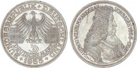 WORLD COINS: GERMANY
5 Marcos. 1955-G. KARLSRUHE. 11,20 grs. AR. III Centenario nacimiento Von Baden. (Rayitas y golpecitos). KM-115. EBC+.