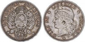 WORLD COINS: ARGENTINA
1 Peso. 1881. 24,88 grs. AR. Ligera pátina. KM-29. MBC+.