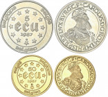 WORLD COINS: BELGIUM
Serie 2 monedas 5 y 50 Ecu. 1987. 22, 78 y 17,25 grs. AR, AU. 30 Aniversario Tratado de Roma. Carlos V. KM-166/67. FDC.