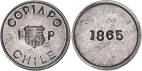WORLD COINS: CHILE
1 Peso. 1865. 21,51 grs. AR. KM-4. EBC-.