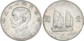 WORLD COINS: CHINA
Dólar. Año 23 (1934). 26,64 grs. AR. Brillo original. Dav-223; Y-345. EBC+.