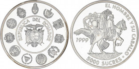 WORLD COINS: ECUADOR
5.000 Sucres. 1999. 27,05 grs. AR. Serie Iberoamericana El Hombre y su Caballo. KM-109. PROOF.