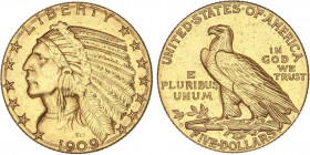 WORLD COINS: UNITED STATES
5 Dólares. 1909-D. DENVER. 8.34 grs. AU. Tipo Indio. (Leves golpecitos). Fr-148; KM-129. EBC-.