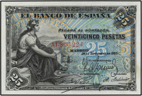 SPANISH BANK NOTES: BANCO DE ESPAÑA
25 Pesetas. 24 Septiembre 1906. Serie A. (Leves arruguitas). Ed-314a. EBC+.