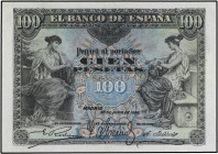 SPANISH BANK NOTES: BANCO DE ESPAÑA
100 Pesetas. 30 Junio 1906. Sin Serie. (Varios puntos de aguja). Ed-313. EBC-.
