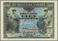 SPANISH BANK NOTES: BANCO DE ESPAÑA
100 Pesetas. 30 Junio 1906. Sin Serie. (Levísima roturita en margen de esquina). Ed-313. MBC+.