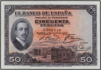 SPANISH BANK NOTES: BANCO DE ESPAÑA
50 Pesetas. 17 Mayo 1927. Alfonso XIII. Ed-326. EBC.