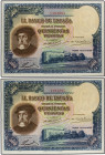 PAPER MONEY OF THE CIVIL WAR: CATALUNYA
Lote 2 billetes 500 Pesetas. 7 Enero 1935. Hernán Cortés. Pareja correlativa. (Pequeñas arrugas). Ed-365. EBC...