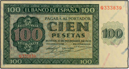 SPANISH BANK NOTES: ESTADO ESPAÑOL
100 Pesetas. 21 Noviembre 1936. Catedral de Burgos. Serie G. Ed-421a. EBC+.
