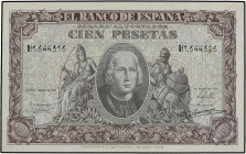 SPANISH BANK NOTES: ESTADO ESPAÑOL
100 Pesetas. 9 Enero 1940. Colón. Serie H. (Márgenes ligeramente amarillentos y leves arruguitas). Ed-438a. SC-....