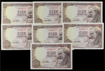 SPANISH BANK NOTES
Lote 7 billetes 100 Pesetas. 19 Febrero 1946. Goya. Serie B. Todos correlativos. (Algunos con manchitas del tiempo y arruguitas). ...