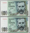 SPANISH BANK NOTES: JUAN CARLOS I
Lote 2 billetes 1.000 Pesetas. 23 Octubre 1979. Pérez Galdós. Sin Serie. Pareja correlativa. SC.