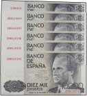 SPANISH BANK NOTES: JUAN CARLOS I
Lote 6 billetes 10.000 Pesetas. 24 Setiembre 1985. Juan Carlos I. Sin serie y Serie 2B (5). Estos Correlativos. Ed-...