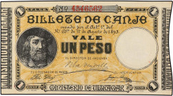 SPANISH BANK NOTES: SPANISH OVERSEAS ISSUES AND ANDORRA
1 Peso. 17 Agosto 1895. MINISTERIO DE ULTRAMAR. PUERTO RICO. Sello en seco CANJE DE PUERTO RI...