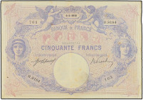 WORLD BANK NOTES
Lote 2 billetes 50 Francos. 6-8-1918 y 22-3-1928. FRANCIA. Bustos de dos mujeres a los lados y dos ángeles con Mercurio.. (Leves rot...