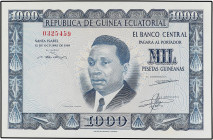 WORLD BANK NOTES
Lote 3 billetes 100, 500 y 1.000 Pesetas. 12 Octubre 1969. GUINEA ECUATORIAL. Billete 100 Pesetas Guineanas sobrecarga BANCO DE GUIN...