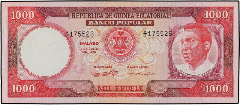 WORLD BANK NOTES
1.000 Ekuele. Julio 1975. GUINEA ECUATORIAL. Presidente Macias...
