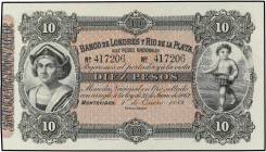 WORLD BANK NOTES
10 Pesos. 1883. URUGUAY. (Arruguitas). Pick-242r. SC-.