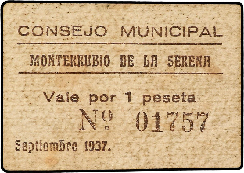 PAPER MONEY OF THE CIVIL WAR: EXTREMADURA
1 Peseta. Septiembre 1937. C.M. MONTE...