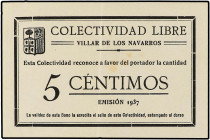 PAPER MONEY OF THE CIVIL WAR: ARAGÓN-FRANJA DE PONENT
Lote 4 billetes 5 y 50 Céntimos y 1 y 5 Pesetas. 1937. COLECTIVIDAD LIBRE VILLAR de Los NAVARRO...