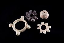 Lot of 3 Celtic Bronze Rings - "Proto Money" with four globular projections and one spherical weight, c. 2nd century BC - 1st century AD (2.8-4.5cm). ...