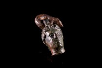 Roman Cast Bronze Male Head, c. 2nd-3rd century AD (5.2cm). Green patina, with loop.