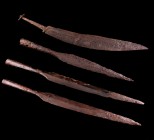 Lot of 4 Roman Iron Weapons, including 3 Spearheads (33-41cm) and a Knife (37cm), c. 2nd-4th century AD. Good preservation.