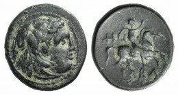 Kings of Macedon, Philip III (323-317 BC). Æ (15mm, 2.88g, 12h). Uncertain mint in Macedon. Head of Herakles r., wearing lion skin. R/ Horseman riding...